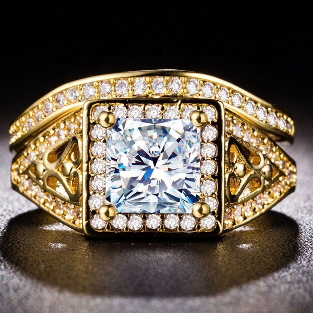 Attractive 18K Gold Plated CZ Wedding Couple Ring, FB16FA1032